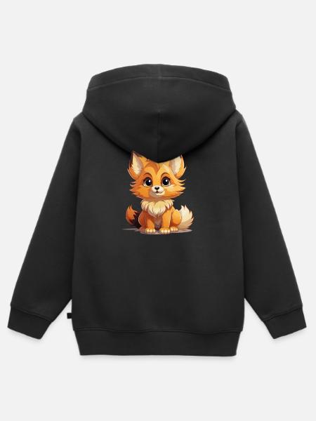 Fuchs - Kawaii Style - Kinder Premium Organic Zip Hoodie - Schwarz