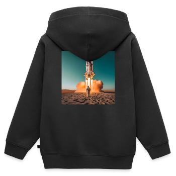 Astronaut mit Rakete - Kinder Premium Organic Zip Hoodie - Schwarz - Hinten - AI Model Kid Male (0cm)