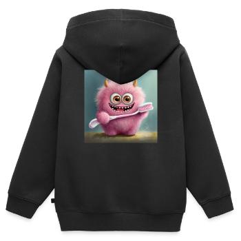 mignon petit monstre moelleux brosse à dents brosse à dents dents - Sweat Premium à capuche zippé enfant bio - noir - Dos - AI Model Kid Male (0cm)