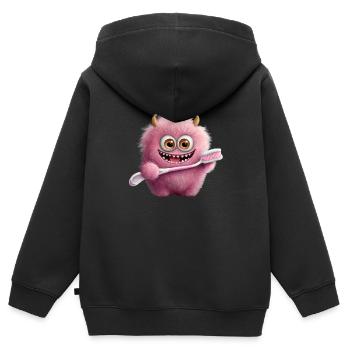 mignon petit monstre moelleux brosse à dents brosse à dents dents - Sweat Premium à capuche zippé enfant bio - noir - Dos - AI Model Kid Male (0cm)