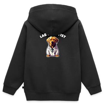 Scientifique De Laboratoire Drôle Labrador Jeu De Mots Science Chien - Sweat Premium à capuche zippé enfant bio - noir - Dos - AI Model Kid Male (0cm)