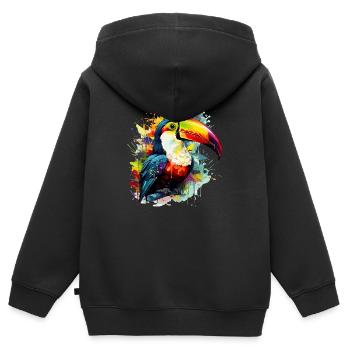 bunter Tukan - Kinder Premium Organic Zip Hoodie - Schwarz - Hinten - AI Model Kid Male (0cm)