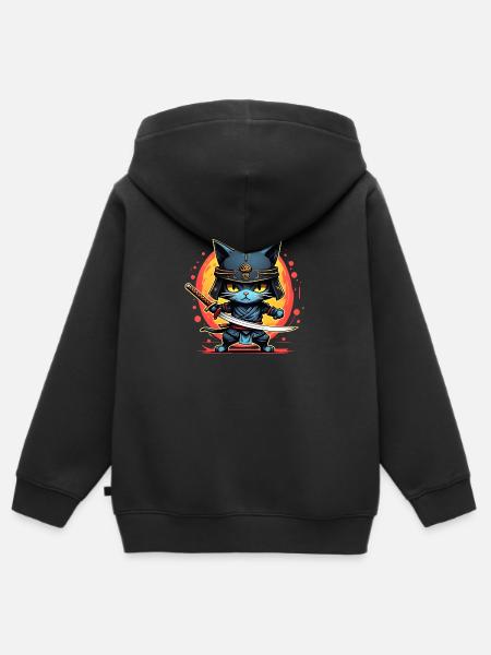 Ninja Katze #2 - Kinder Premium Organic Zip Hoodie - Schwarz