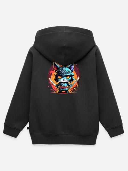 Ninja-Katze #6 - Kinder Premium Organic Zip Hoodie - Schwarz