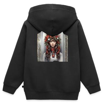 Père Noël réveillon de Noël messe de minuit arbres de Noël cadeaux - Sweat Premium à capuche zippé enfant bio - noir - Dos - AI Model Kid Male (0cm)