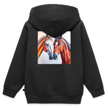 Horse's head#Horses - Kids Premium Organic Zip-up Hoodie - black - Back - AI Model Kid Male (0cm)