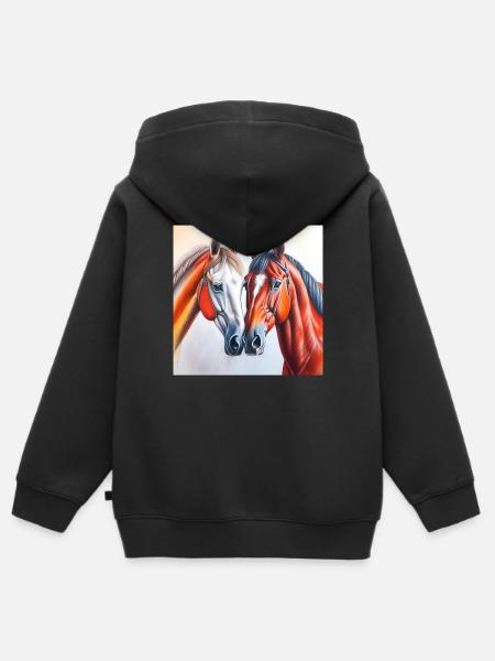 Pferdekopf#Pferde - Kinder Premium Organic Zip Hoodie - Schwarz