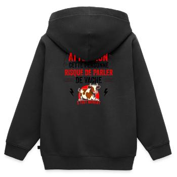 risque de parler de vache à tout moment - vache - Sweat Premium à capuche zippé enfant bio - noir - Dos - AI Model Kid Male (0cm)