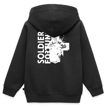Soldat, Fortune, Militaire, Armée, Guerre, Cool, Marine, Combat - Sweat Premium à capuche zippé enfant bio - noir - Dos - AI Model Kid Male (0cm)
