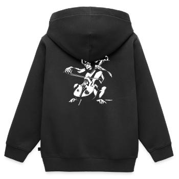 Violoncelle singe orchestre Street Art Banksy Style - Sweat Premium à capuche zippé enfant bio - noir - Dos - AI Model Kid Male (0cm)