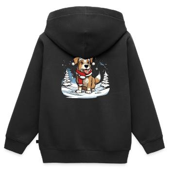 Festlicher Hund - Kinder Premium Organic Zip Hoodie - Schwarz - Hinten - AI Model Kid Male (0cm)