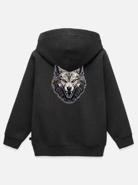 Wolf - Illustration - Kinder Premium Organic Zip Hoodie - Schwarz
