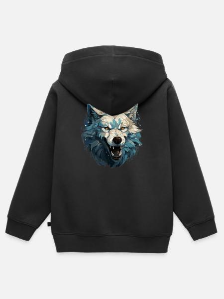 Wolf - Illustration - Kinder Premium Organic Zip Hoodie - Schwarz