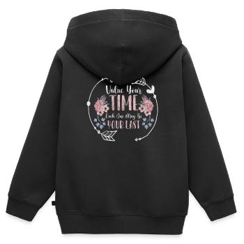 Zeit Lebenszeit Zeitlos - Kinder Premium Organic Zip Hoodie - Schwarz - Hinten - AI Model Kid Male (0cm)