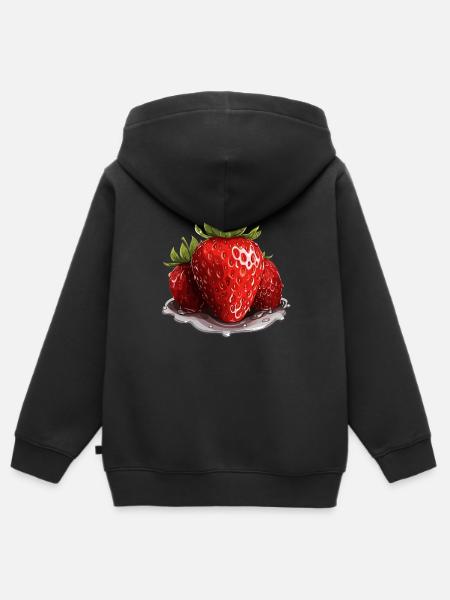 Erdbeere - Illustration - Kinder Premium Organic Zip Hoodie - Schwarz