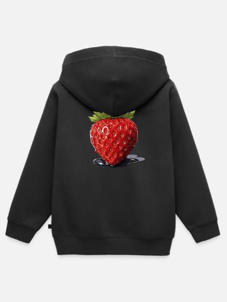 Erdbeere - Illustration - Kinder Premium Organic Zip Hoodie - Schwarz