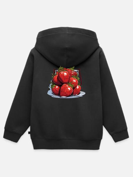 Erdbeere - Illustration - Kinder Premium Organic Zip Hoodie - Schwarz