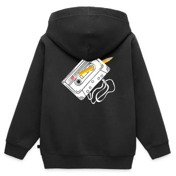 Kassette mit Bleistift zurückspulen - Kinder Premium Organic Zip Hoodie - Schwarz - Hinten - AI Model Kid Male (0cm)