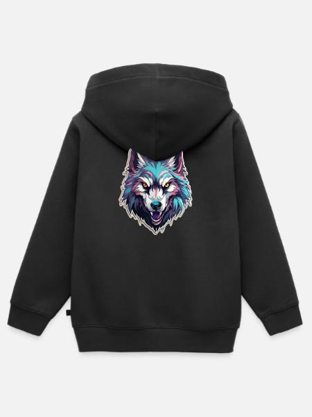 Wolf - Illustration - Kinder Premium Organic Zip Hoodie - Schwarz