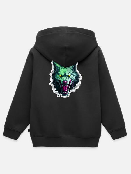 Wolf - Illustration - Kinder Premium Organic Zip Hoodie - Schwarz