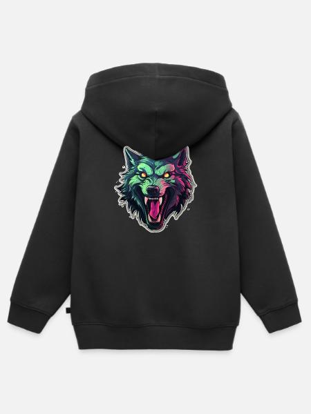 Wolf - Illustration - Kinder Premium Organic Zip Hoodie - Schwarz