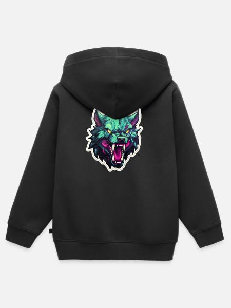 Wolf - Illustration - Kinder Premium Organic Zip Hoodie - Schwarz