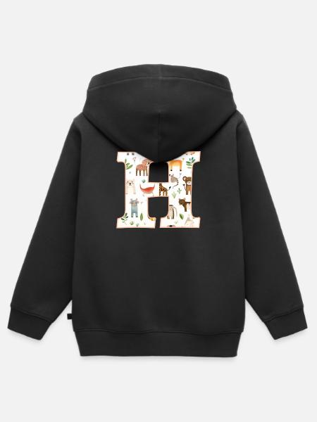 Buchstabe H, Monogramm, Tiermuster - Kinder Premium Organic Zip Hoodie - Schwarz