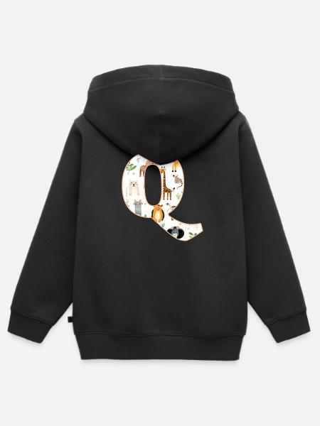 Buchstabe Q, Monogramm, Tiermuster - Kinder Premium Organic Zip Hoodie - Schwarz