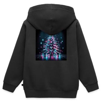 Cyberpunk Weihnachtsbaum - Kinder Premium Organic Zip Hoodie - Schwarz - Hinten - AI Model Kid Male (0cm)