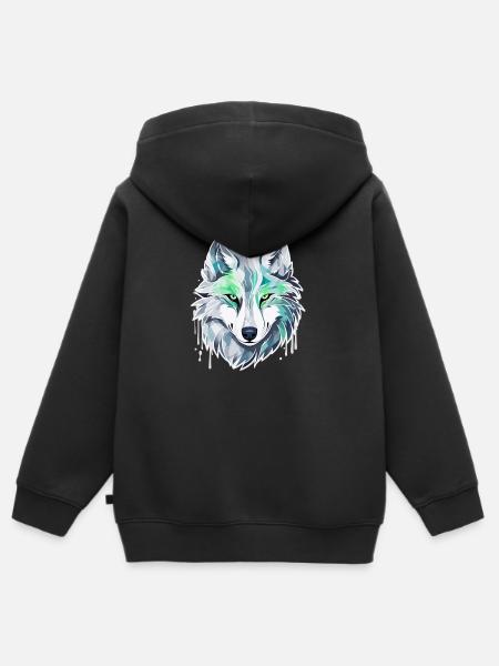 Wolf - Illustration - Kinder Premium Organic Zip Hoodie - Schwarz