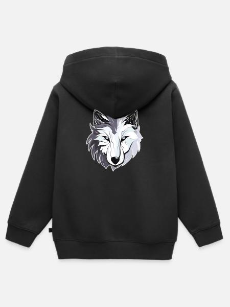 Wolf - Illustration - Kinder Premium Organic Zip Hoodie - Schwarz