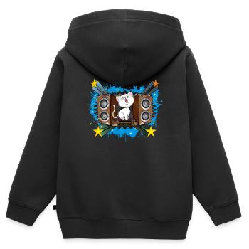 Singende Katze - Kinder Premium Organic Zip Hoodie - Schwarz - Hinten - AI Model Kid Male (0cm)