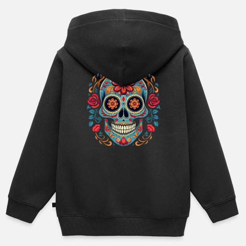 Calavera Sugar Skull - Premium børne zip-hættetrøje økologisk - sort