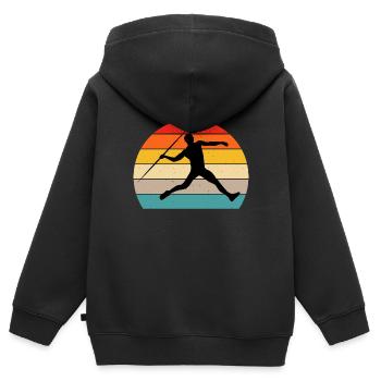 lancer de javelot Rétro vintage - Sweat Premium à capuche zippé enfant bio - noir - Dos - AI Model Kid Male (0cm)