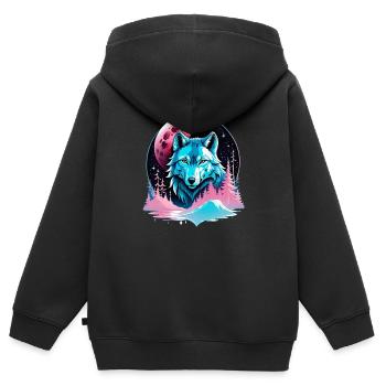 Wolf und Mond - Kinder Premium Organic Zip Hoodie - Schwarz - Hinten - AI Model Kid Male (0cm)