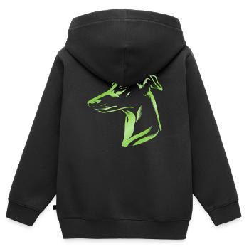 Greyhound Whippet, Dog Head, Drawing Green - Kids Premium Organic Zip-up Hoodie - black - Back - AI Model Kid Male (0cm)