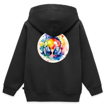 Casque audio coloré Musique - Sweat Premium à capuche zippé enfant bio - noir - Dos - AI Model Kid Male (0cm)
