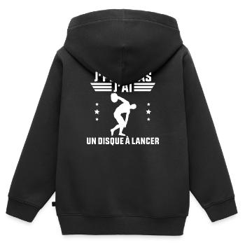 J'peux pas j'ai un Disque à Lancer - Sweat Premium à capuche zippé enfant bio - noir - Dos - AI Model Kid Male (0cm)