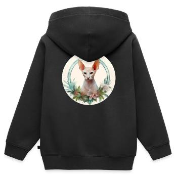 Orientalische Kurzhaarkatze Boho-Stil, Liebeskatzen - Kinder Premium Organic Zip Hoodie - Schwarz - Hinten - AI Model Kid Male (0cm)
