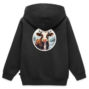 Veaux de boucherie en hiver - Sweat Premium à capuche zippé enfant bio - noir - Dos - AI Model Kid Male (0cm)