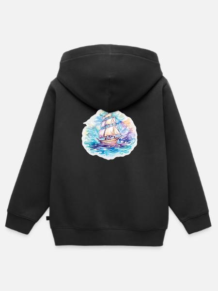 Segelboot - Illustration - Kinder Premium Organic Zip Hoodie - Schwarz