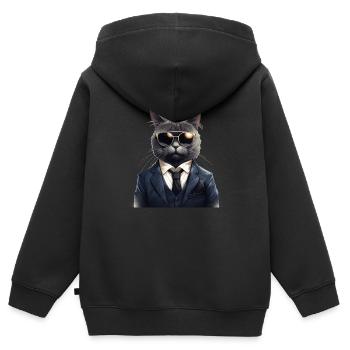 Katze in Anzug - Kinder Premium Organic Zip Hoodie - Schwarz - Hinten - AI Model Kid Male (0cm)