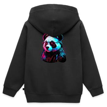 Panda hipster - Sweat Premium à capuche zippé enfant bio - noir - Dos - AI Model Kid Male (0cm)
