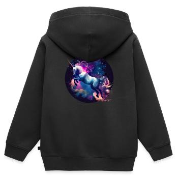 Magisches Einhorn - Kinder Premium Organic Zip Hoodie - Schwarz - Hinten - AI Model Kid Male (0cm)