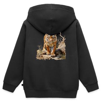 Das Streifenmuster macht einen Tiger bekannt - Kinder Premium Organic Zip Hoodie - Schwarz - Hinten - AI Model Kid Male (0cm)