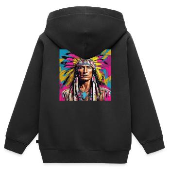 winnetou,indianer,illustration,graffiti,bunt - Kinder Premium Organic Zip Hoodie - Schwarz - Hinten - AI Model Kid Male (0cm)