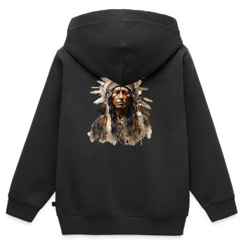 Indiens Sioux en coiffe de plumes - Sweat Premium à capuche zippé enfant bio - noir - Dos - AI Model Kid Male (0cm)