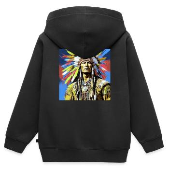 winnetou,indianer,illustration,graffiti,bunt - Kinder Premium Organic Zip Hoodie - Schwarz - Hinten - AI Model Kid Male (0cm)