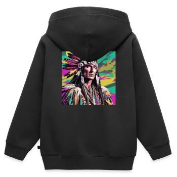 winnetou,indianer,illustration,graffiti,bunt - Kinder Premium Organic Zip Hoodie - Schwarz - Hinten - AI Model Kid Male (0cm)