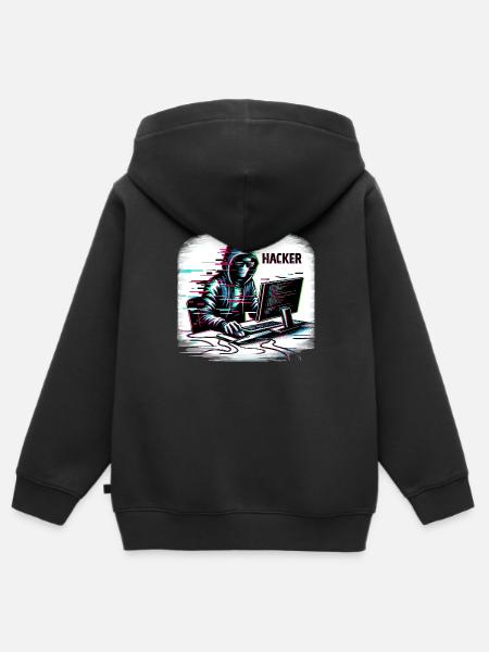 Hacker - Illustration - Kinder Premium Organic Zip Hoodie - Schwarz